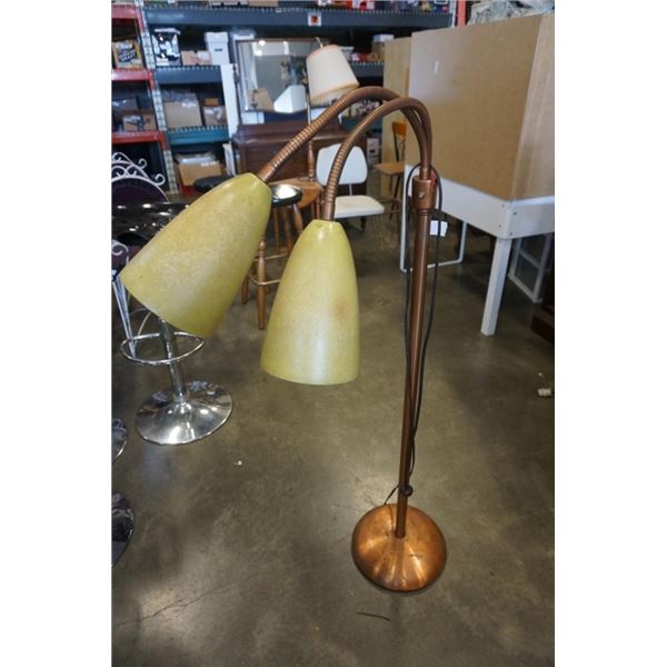 MID CENTURY COPPER FLEXIBLE HEAD FLOOR LAMP - 2 HEADS