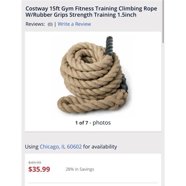 COSTWAY 15FT FITNESS TRAINING CLIMBING ROPE RETAIL $35.99