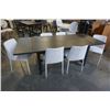 Image 1 : BLACK DINING TABLE WITH 2 LEAFS AND 6 GREY FABRIC CHAIRS
