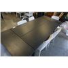 Image 2 : BLACK DINING TABLE WITH 2 LEAFS AND 6 GREY FABRIC CHAIRS