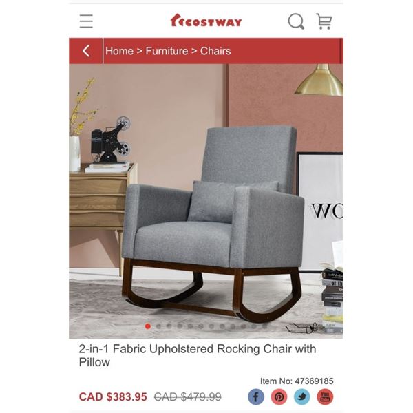 COSTWAY 2 IN 1 FABRIC UPHOLSTERED ROCKING CHAIR RETAIL $383.95