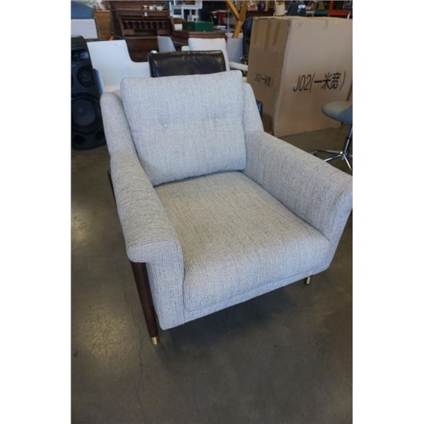 STRUCTUBE MID CENTURY STYLE GREY UPHOLSTERED ARMCHAIR