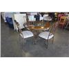 Image 1 : METAL BASE GLASS AND WOOD TOP DINING TABLE WITH 4 CHAIRS