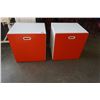 Image 1 : TWO WHITE AND ORANGE STORAGE DRAWER ENDTABLES