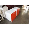 Image 2 : TWO WHITE AND ORANGE STORAGE DRAWER ENDTABLES