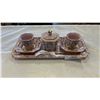 Image 1 : HAND PAINTED ROSA PORCELAIN TRAY, TEACUPS AND SAUCERS AND SUGAR