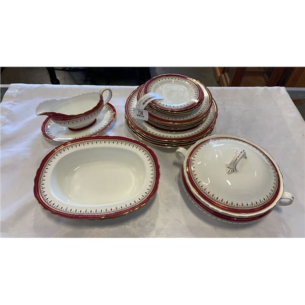 AYNSLEY DURHAM PATTERN CHINA - 20 PIECES INCLUDES GRAVY BOAT, LIDDED TUREEN, 2 SERVING BOWLS AND PLA