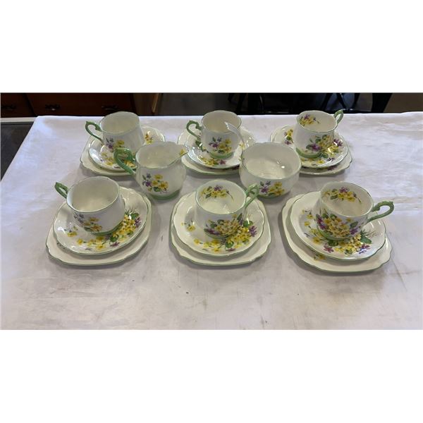 20 PIECES ROYAL ALBERT PRIMULETTE CHINA - 6 CUPS, SAUCERS, AND SIDE PLATES, AND CREAM AND SUGAR