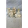 Image 1 : BELLEEK IRELAND CHINA UNDINE MAIDEN KNEELING CREAMER, 3 VASES, AND LIDDED DISH