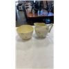 Image 2 : 2 BELLEEK IRELAND CHINA HARP SHAMROCK CUPS AND SAUCERS, AND CREAM AND SUGAR