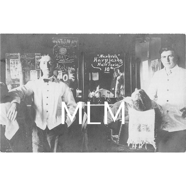 Interior Barber Shop Man Getting Shaved Postmarked Burr, Nebraska Photo PC
