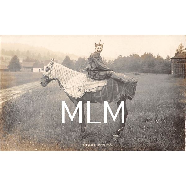 Clown/Devil Costume on Horseback Photo Postcard