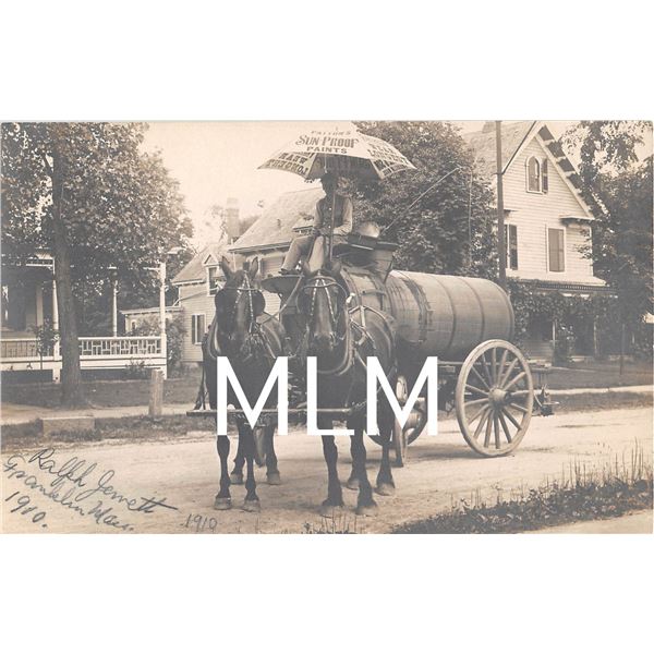 Horse Drawn Water Wagon Paint Adversting Franklin, Massachusetts Photo PC