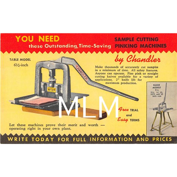 Chandler Machine Co. Linen Advertising Ayer, Massahusetts Postcard