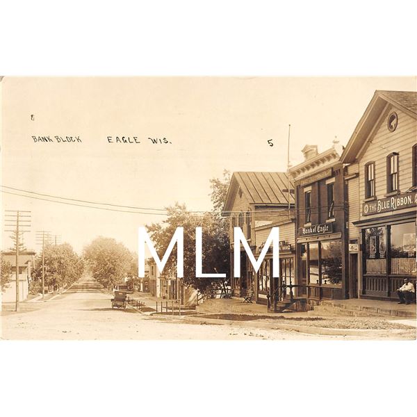 Store Fronts Bank Block Eagle, Wisconsin Photo Postcard