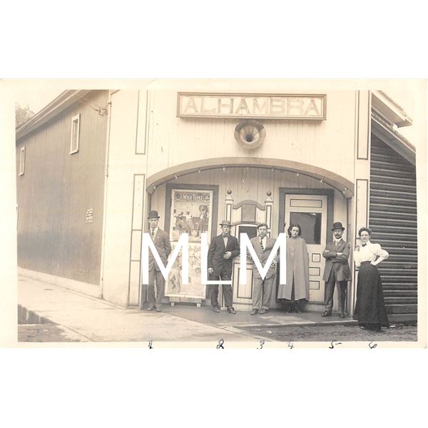Theatre Front Posters & Workers"Alhambra" Otsego Co., New York Photo Postcard
