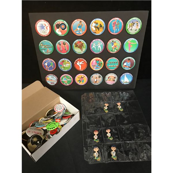 VINTAGE 1984 OLYMPIC PIN AND BUTTON SET