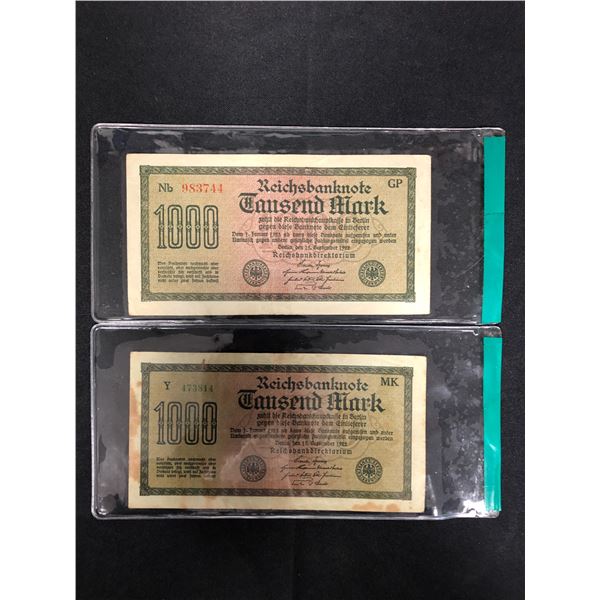 LOT OF 2  1000  REICHSBANK NOTES