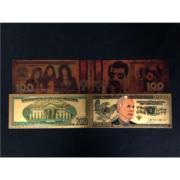 QUEEN/ JOE BIDEN 24KT GOLD LEAF BILLS LOT