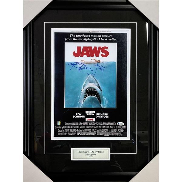 RICHARD DREYFUSS SIGNED JAWS 20 X 24 FRAMED POSTER ( BECKETT COA)