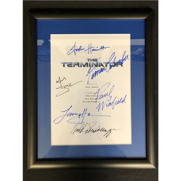 TERMINATER CAST SIGNED MOVIE SCRIPT COVER FRAMED ( RA COA)