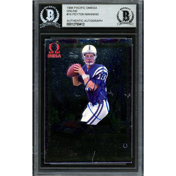 PAYTON MANNING 1998 PACIFIC OMEGA ROOKIE CARD ( BECKETT COA)