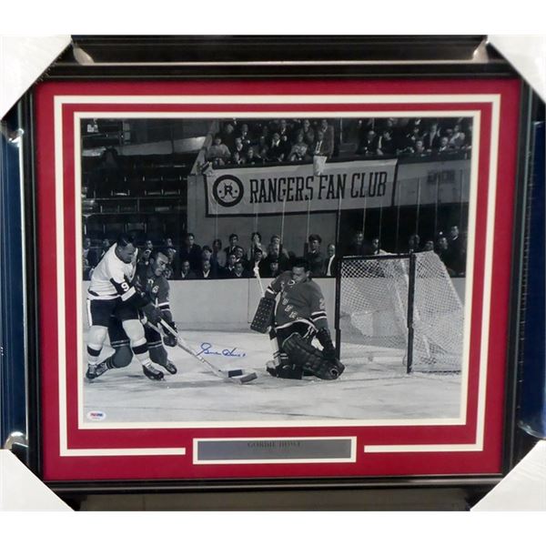 GORDIE HOWE SIGNED CUSTOM FRAMED 20 X 24 ACTION PHOTO (PSA COA)