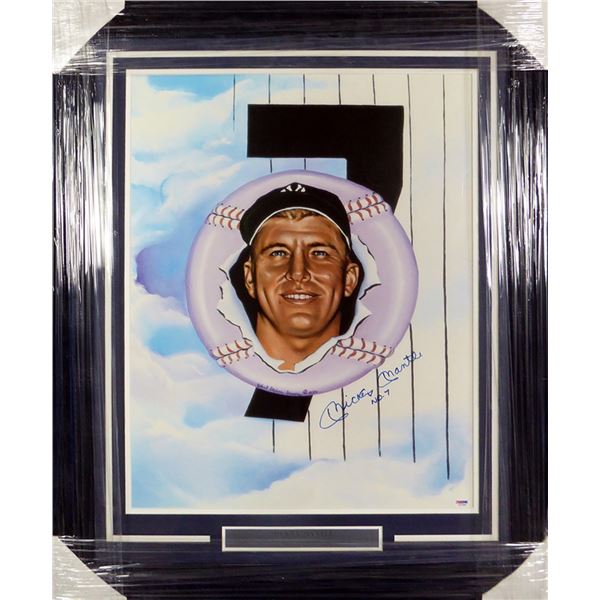 MICKEY MANTLE SIGNED LTD EDITION CUSTOM FRAMED PORTRAIT 20 X 28 (PSA COA)