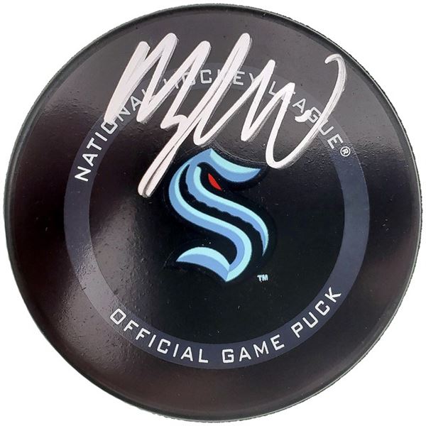 Morgan Geekie Autographed Official Seattle Kraken Logo Hockey Puck Fanatics COA