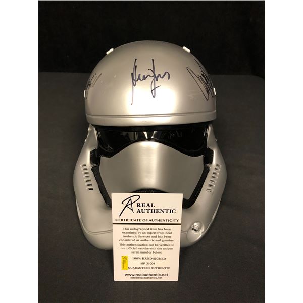 STAR WARS STORM TROOPER HELMET SIGNED CARIIE FISHER, HARRISON FORD, MARK HAMILL ( RA COA)