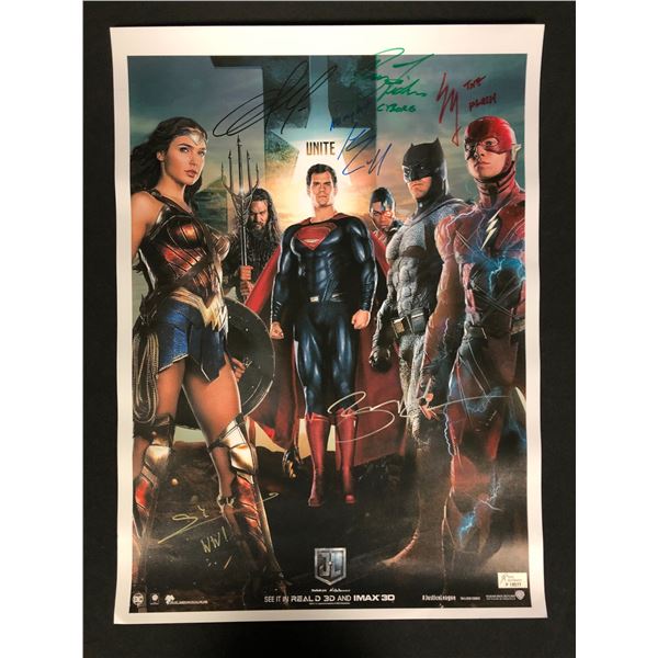 JUSTICE LEAGUE CAST SIGNED 24 X 36 MOVIE POSTER ( RA COA)