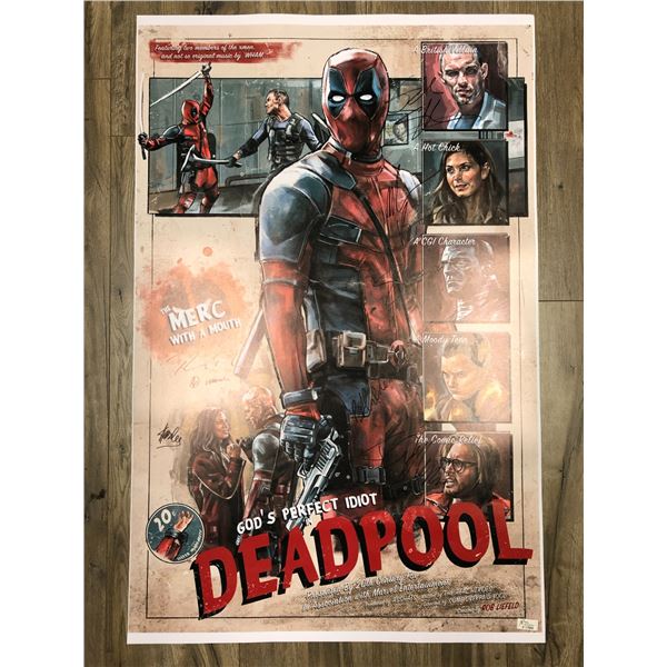 DEADPOOL CAST SIGNED 24 X 36 MOVIE POSTER RA COA)