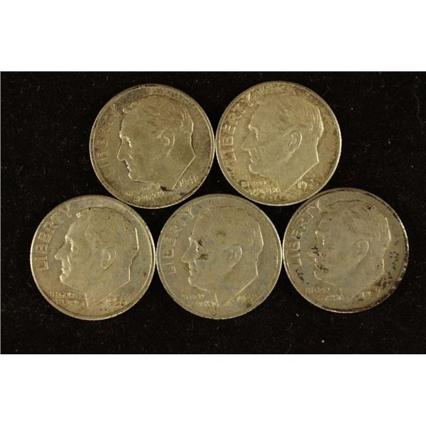 5 ASSORTED SILVER ROOSEVELT DIMES