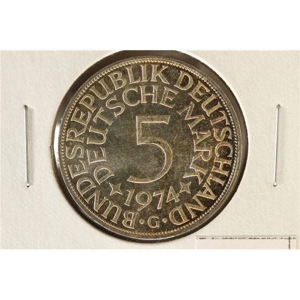 1974-G GERMAN SILVER 5 MARKS WITH TONING