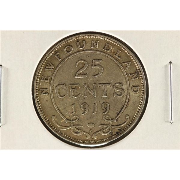 1919-C NEWFOUNDLAND SILVER 25 CENTS EXTRA FINE