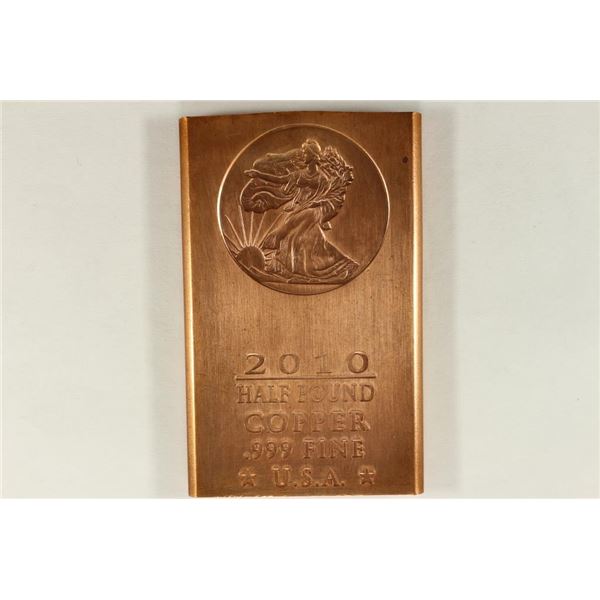 2010 HALF POUND .999 FINE COPPER BAR "LIBERTY"