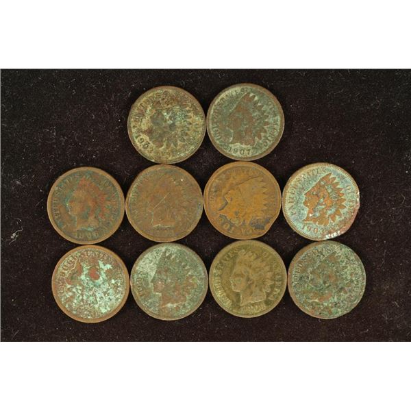 10 ASSORTED 1900'S INDIAN HEAD CENTS WITH ISSUES
