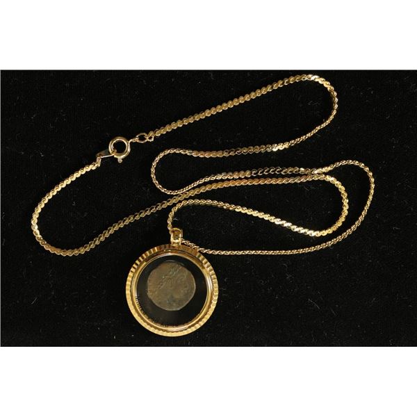 250-390 A.D. ANCIENT COIN IN GOLD FILLED NECKLACE