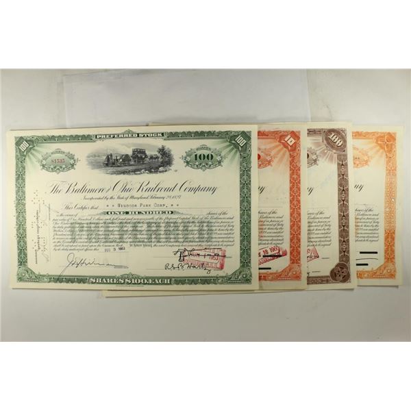 4 ASSORTED VINTAGE RAILROAD STOCK CERTIFICATES