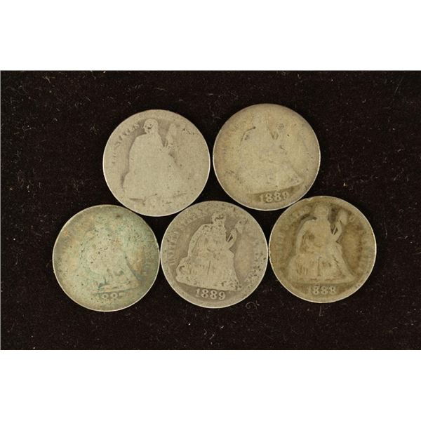 5-ASSORTED SEATED LIBERTY DIMES