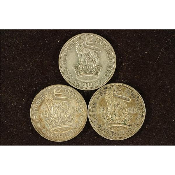 1936, 1938 & 1940 GREAT BRITAIN SILVER SHILLINGS