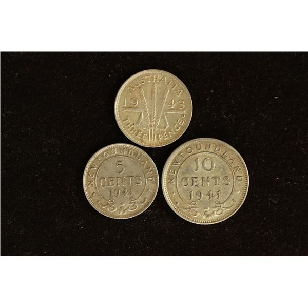 3 PIECES OF FOREIGN SILVER 1941 NEWFOUNDLAND 5