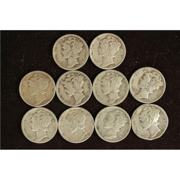 10 ASSORTED 1940'S MERCURY SILVER DIMES