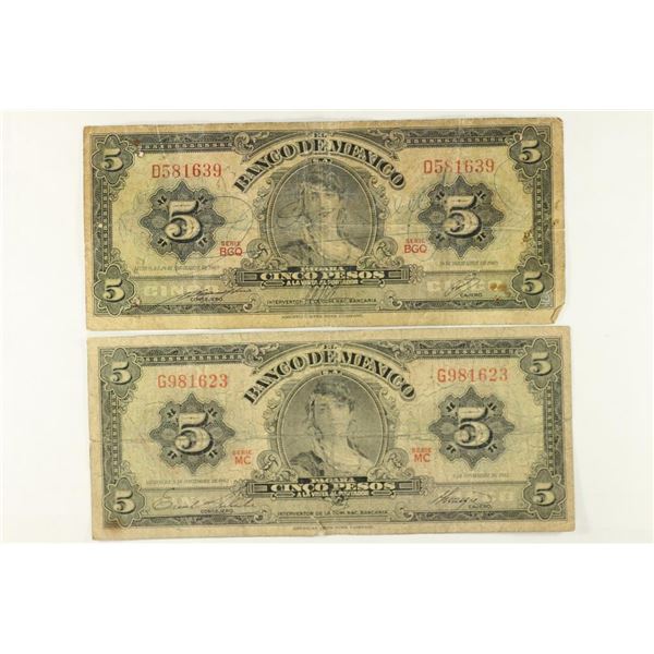 MEXICO 1961 & 1969 FIVE PESOS