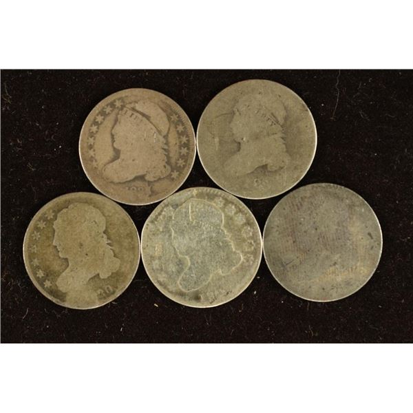 5-LIGHT TO NO DATE CAPPED BUST DIMES