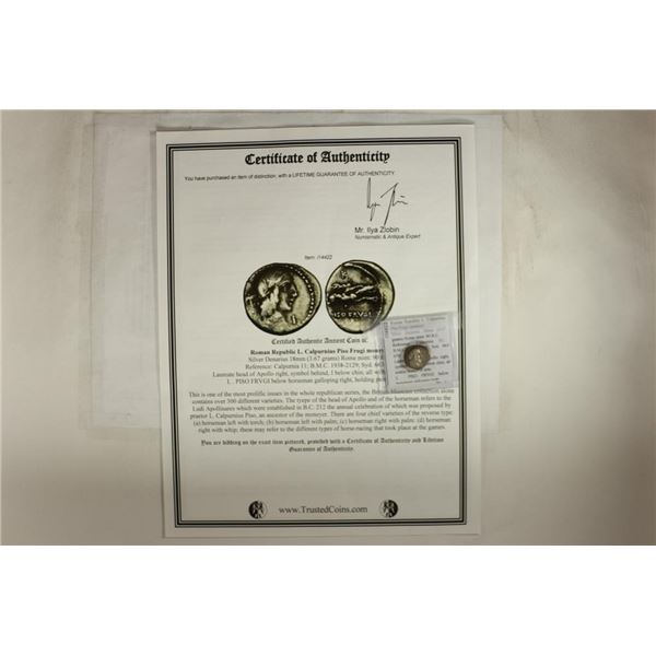 ROME MINT 90 B.C. SILVER DENARIUS CALPURNIUS