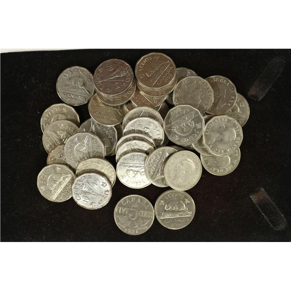 ROLL OF 40-ASSORTED 1927-1964 CANADA FIVE CENTS