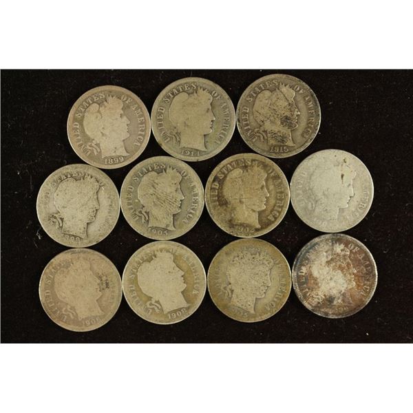 11 ASSORTED 1892-1915 BARBER DIMES