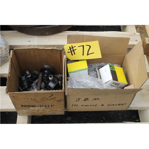 APPROX 14 - GREASE CUPS FOR STATIONARY ENGINES,JOHN DEERE INTAKE VALVES & MISC OTHER PARTS