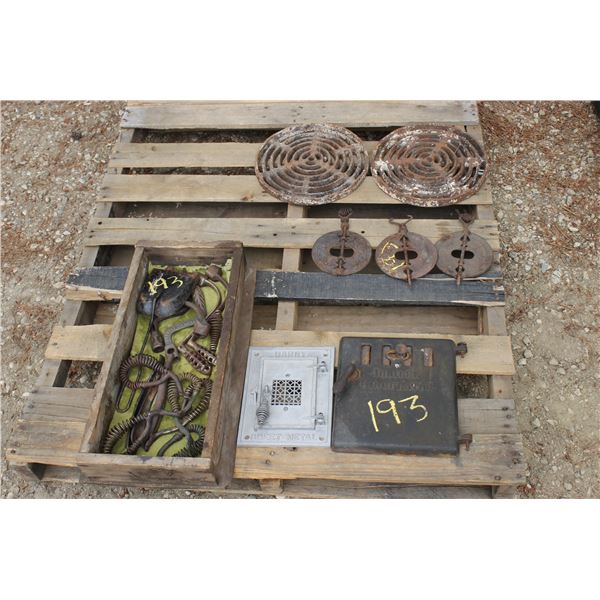 STOVE PARTS:  LID LIFTERS, SHAKER ARMS, DAMPERS,2 DOOR PLATE, ASH SHOVEL, MANY OTHER PART